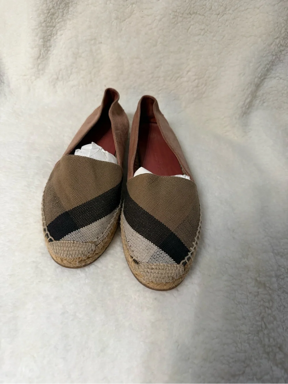 Burberry Brown and Black Canvas Espadrille Flats